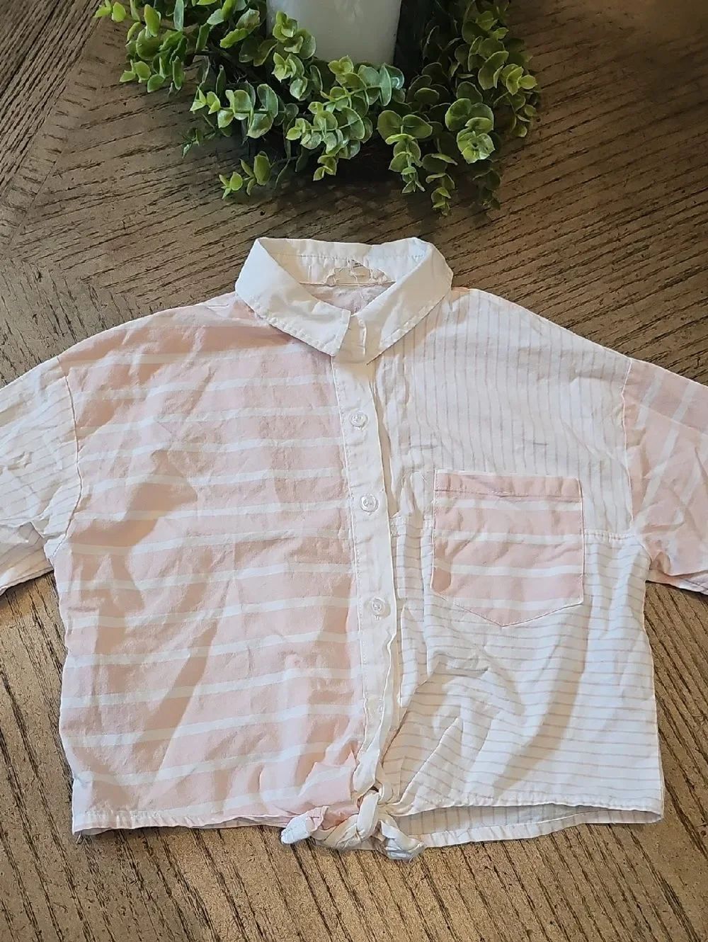 Jessica Simpson Girls' Pink & White Striped Tie-Front Blouse Size M 8/10